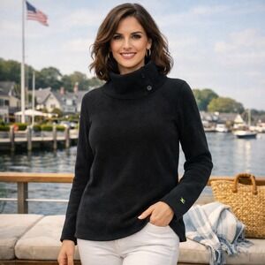 Dudley Stephens Black Fleece Mock Neck Button Pullover Sweater Womens Small